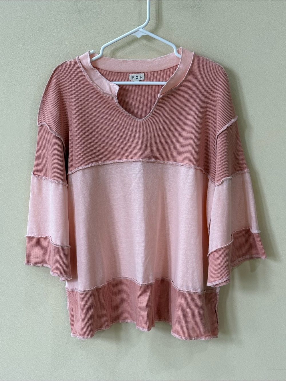 POL color block waffle knit top